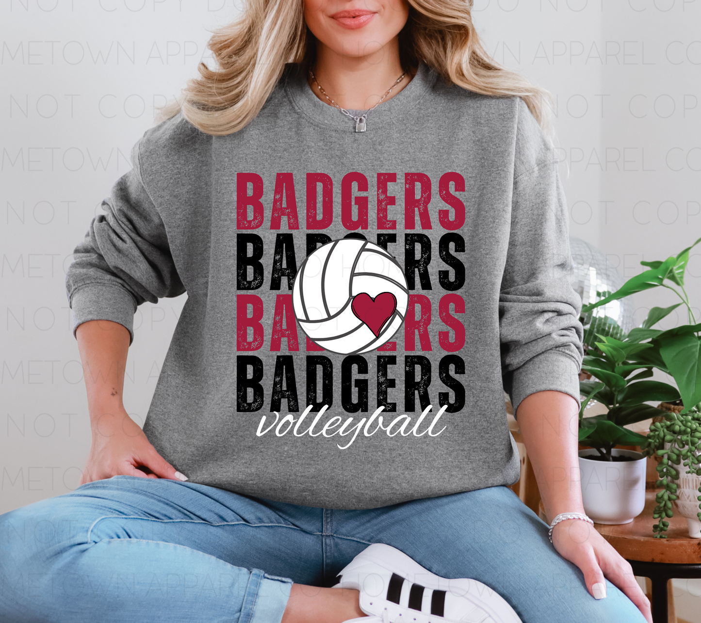 Stacked Badgers Volleyball Tee & Sweatshirt