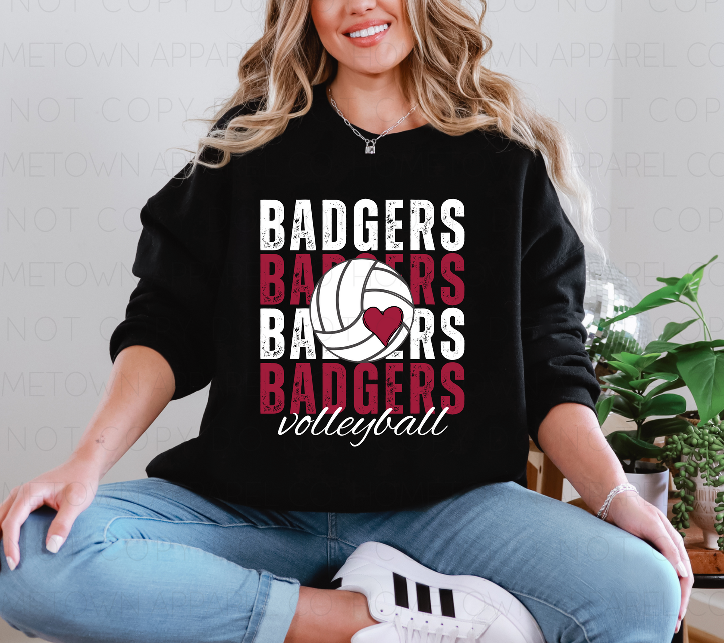 Stacked Badgers Volleyball Tee & Sweatshirt