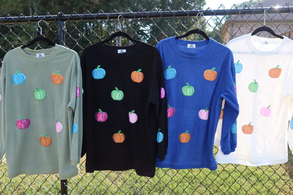 Multicolor Pumpkin Sequin Corded Crews