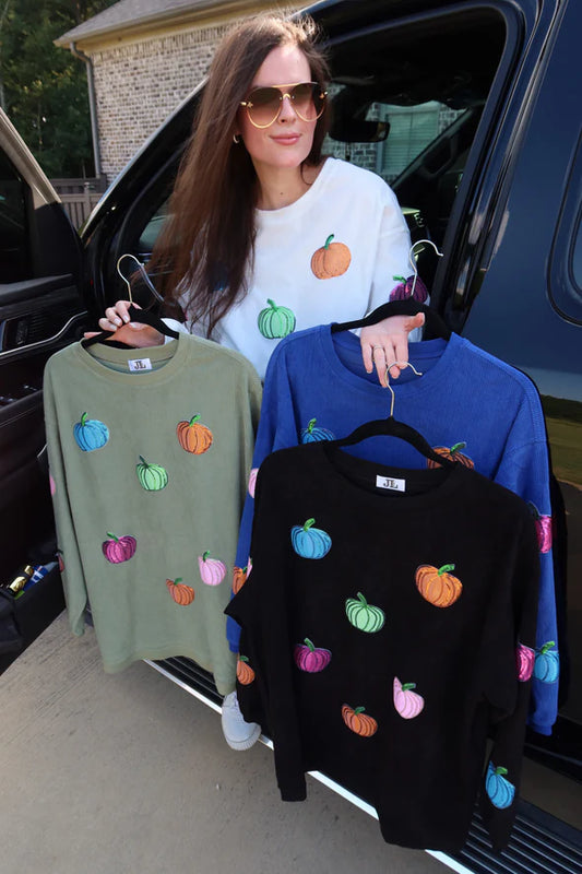 Multicolor Pumpkin Sequin Corded Crews