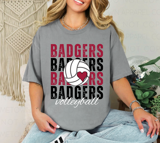 Stacked Badgers Volleyball Tee & Sweatshirt
